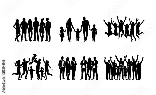 Diverse Family and Group Silhouettes, Vector Collection: Casual People, Business Professionals, Joyful Celebrations, Children Playing