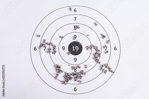 Flat Lay of Pierced Paper Target Sheet with Scattered Airgun Pellets
