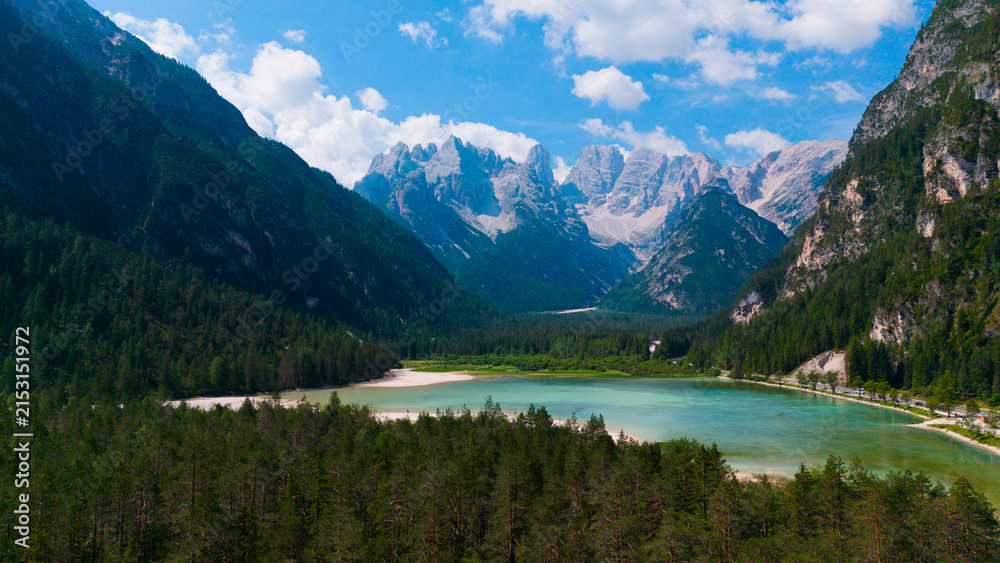 Obraz premium Idyllic summer landscape with clear mountain lake in the Alp, Lago di San Vito