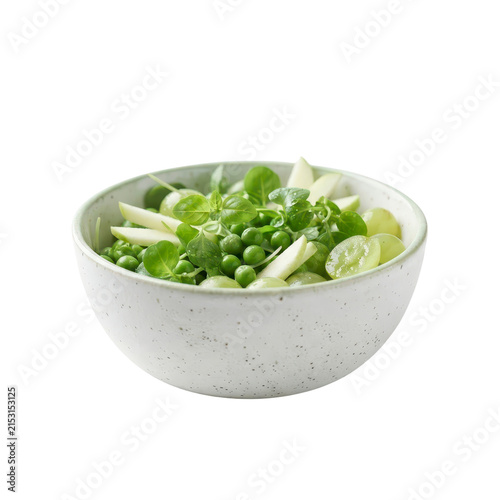 Fresh green salad in a bowl isolated on transparent background