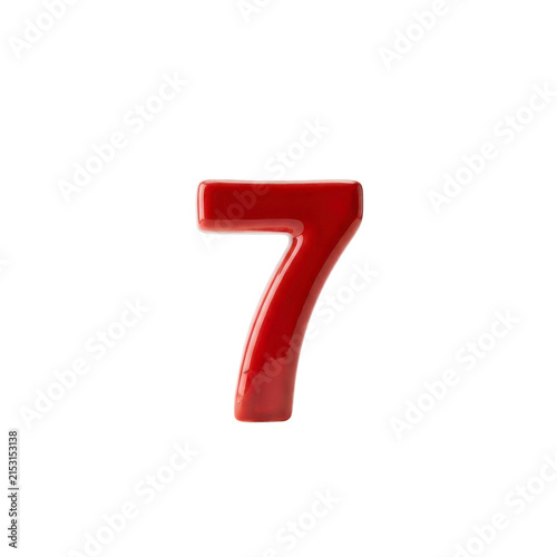 Red number seven isolated on transparent background