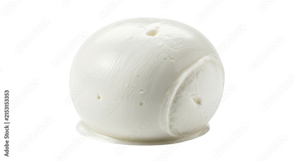 Fototapeta premium Fresh mozzarella ball with subtle texture resting on a clean surface during studio lighting isolated on transparent background