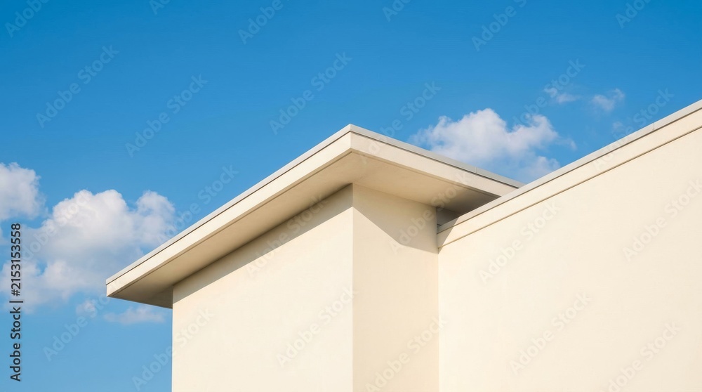 Fototapeta premium Minimalist modern architecture building exterior against a clear blue sky.
