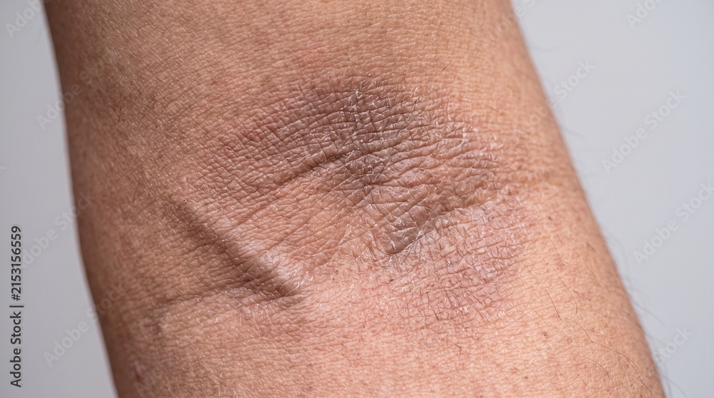 Naklejka premium Chronic Lichenified Atopic Dermatitis Showing Thickened Skin and Prominent Skin Lines