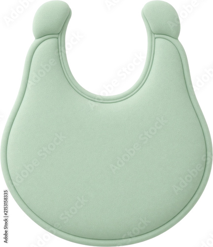 Cute mint green pastel 3D baby bib for newborn infant feeding, weaning, mealtime, nursery and childcare isolated on white background