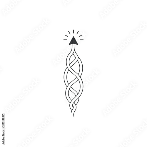 Abstract twisted arrow pointing up with a spark icon