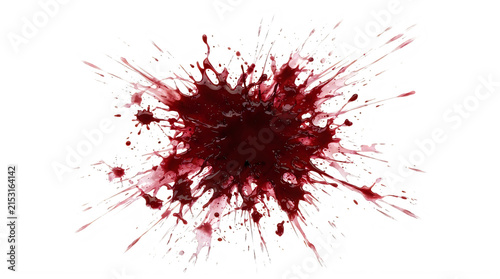A realistic dark red blood splatter effect isolated on transparent background