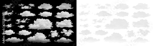 Foto Diverse set of realistic white clouds isolated on split background