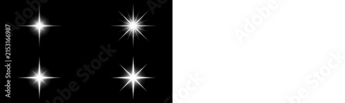 Bild auf Leinwand Set of four glowing star light bursts on black and white background
