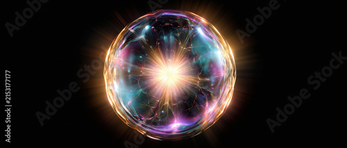 Glowing plasma ball energy sphere isolated on black background