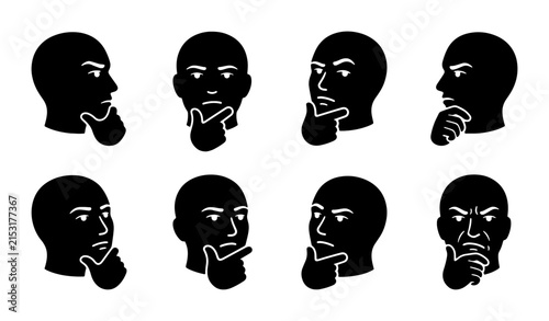 Obraz na plátne Thinking Head Icons Set, Pensive Human Profile Silhouettes, Contemplation and De