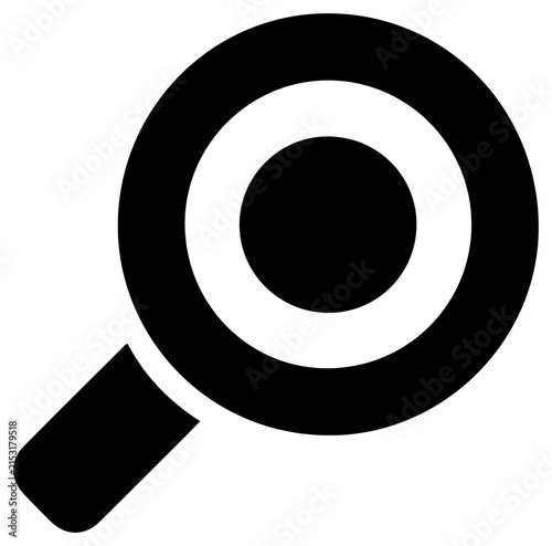 Solid black filled icon of a magnifying glass for search with investigation examination inspection discovery analysis research graphic with explore