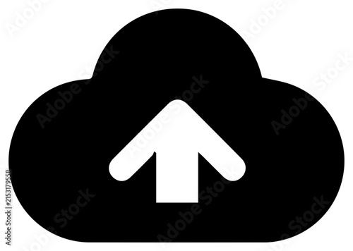 Cloud icon with upward arrow for downloading with solid black cloud white upward technology connection computing transfer internet graphic with element