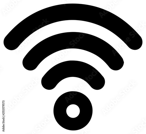 Solid black filled icon of wireless signal distribution network with signal strength communication transmission connection technology broadcast