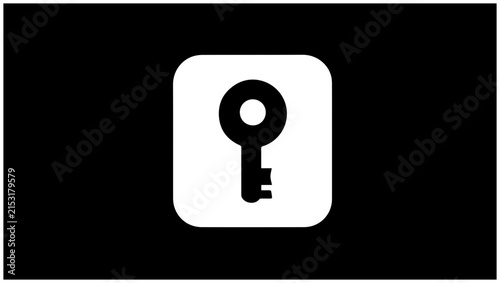 Early access key icon for exclusive content with solid black filled icon key white square background permission indicator resource podcast with graphic