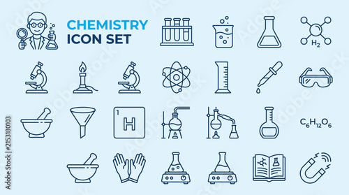 Comprehensive set of laboratory science equipment with icons representing laboratory