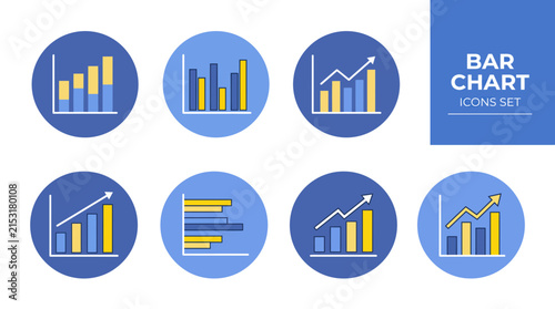Set of flat vector bar chart icons for business analytics with color schemes professional