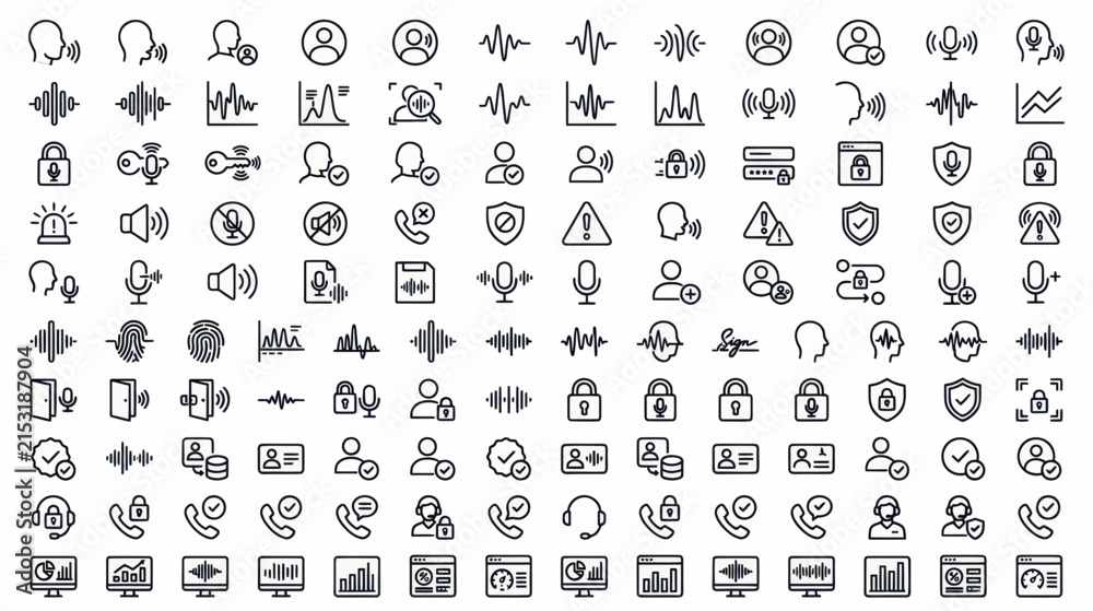 Obraz premium Set of voice recognition and biometric security line icons