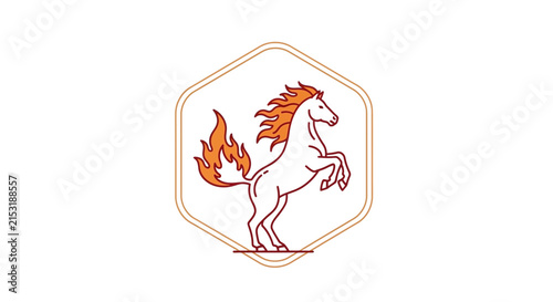 flaming horse logo, white horse with orange mane and tail