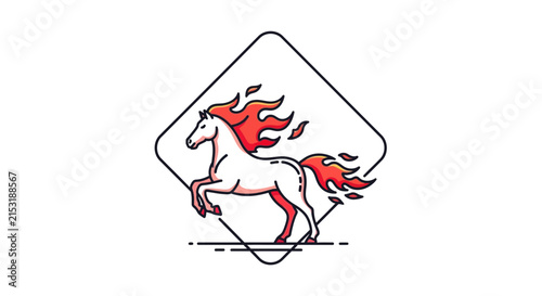 flaming horse logo, white horse with red flames