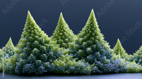 3d rendering of a group of trees. the trees are arranged in a pyramid-like formation, with the tallest tree in the center and the smaller ones on either side.