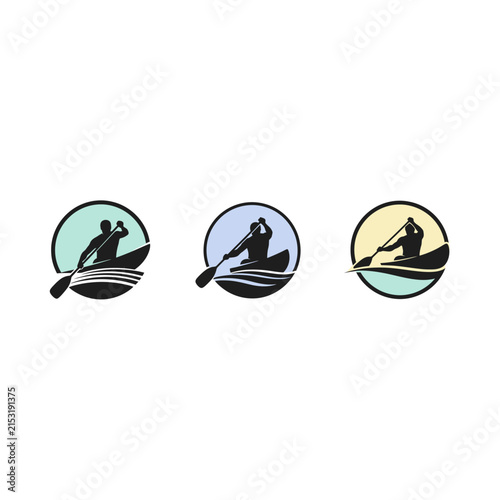 Kayaking logos showing a person paddling on the water