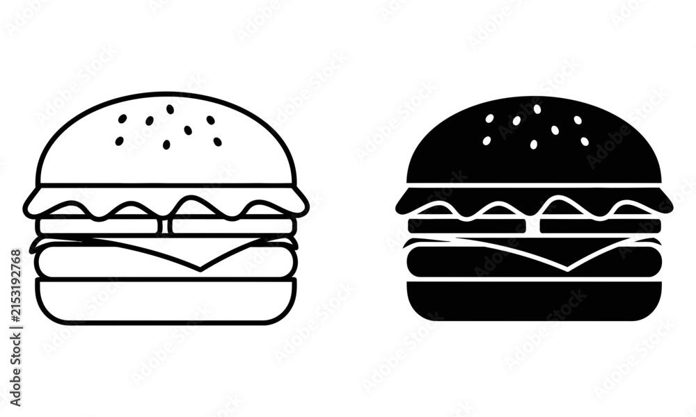 Fototapeta premium Black and white burger vector icons set
