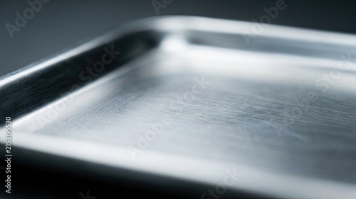 Brushed Stainless Steel Metal Tray Surface Macro Close-up with Soft Lighting