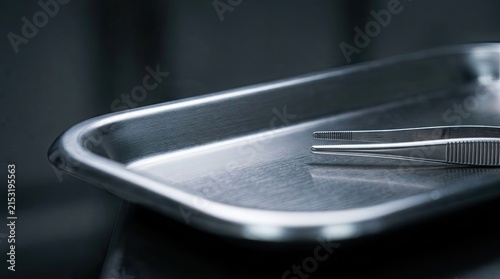 Medical Tweezers on Stainless Steel Tray