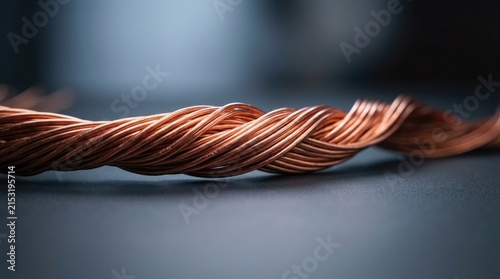 Close-up of Twisted Copper Electrical Wire. Industrial cable for power, technology, and conductivity.