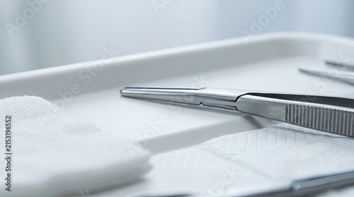 Close Up of Sterile Surgical Instruments and Gauze for Medical Use