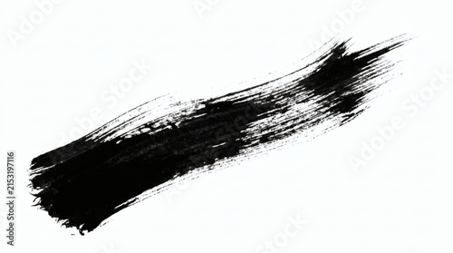 Three black ink brush strokes set on white background. Textured calligraphy marks for design.