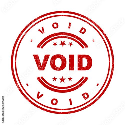 Red round rubber stamp with the word void and stars in a distressed grunge ink style design isolated on transparent background