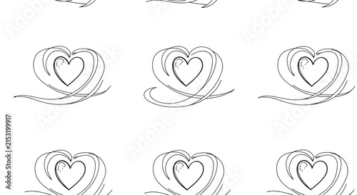 Hand-drawn heart pattern, romantic doodle style, sketch illustration, white background