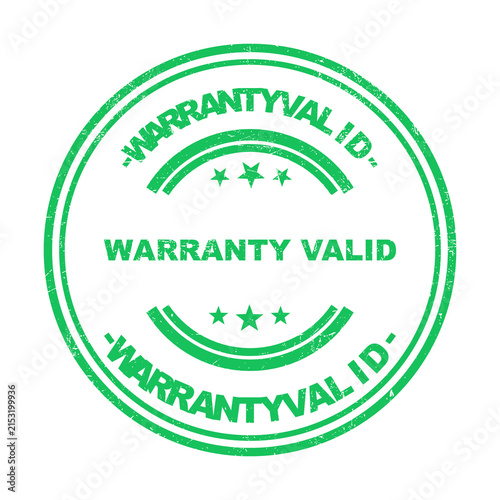 Green circular rubber stamp seal with the text warranty valid for business product quality isolated on transparent background