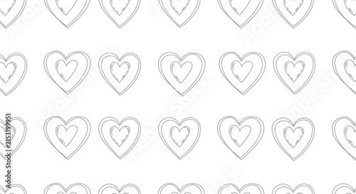 Hand-drawn heart pattern, simple outline love symbols on white background