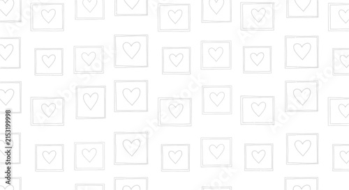 Hand-drawn heart shapes in squares pattern, minimalist, white background