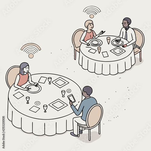 People having dinner in a restaurant with wi-fi connectivity restaurant connectivity wireless