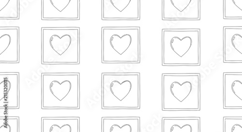 Hand-drawn hearts in boxes, seamless pattern, graphic design, minimalist style