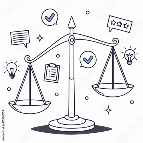 Justice balance scale icon with business success symbols business equality judgment fairness