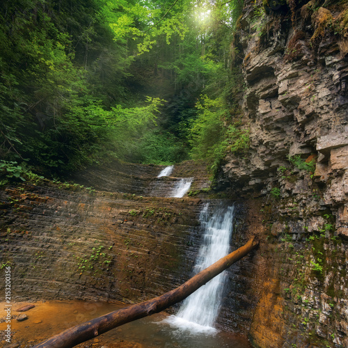 Zamlatskyi cascade waterfall in the Carpathian Mountains