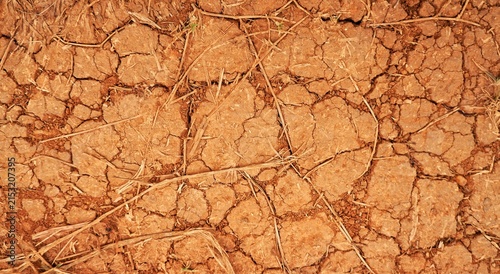 Konstfotografi Cracked Dry Red Soil Texture On Parched Earth Showing Drought And Arid Land Cond