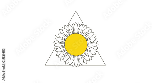 Minimalist Sunflower within Triangle Geometric Emblem