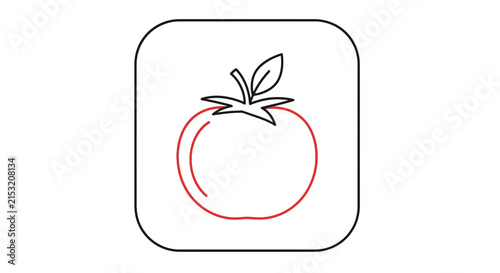 Minimalist tomato icon, simple line drawing, red fruit symbol