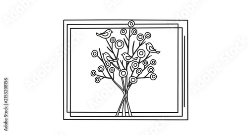 Minimalist Tree and Birds Line Art Illustration, Simple Nature Design