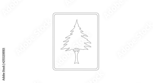 Minimalist Tree Icon: Evergreen Forest Pine Silhouette in Simple Rectangle