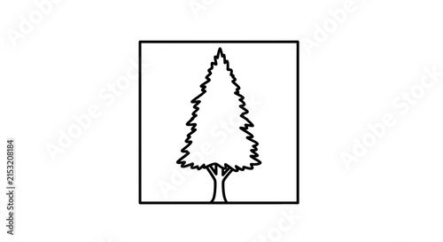 Minimalist Tree Icon in Square Frame, Simple Line Art Symbol