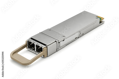 OSFP Optical Transceiver Isolated on White Background