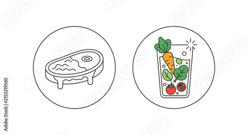 Meat vs. Vegetables Health Food Choice Icons