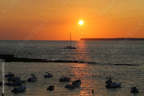 Beautiful sunset over Mediterranean Sea in Es Trenc Beach in Mallorca, Baleares, Spain	